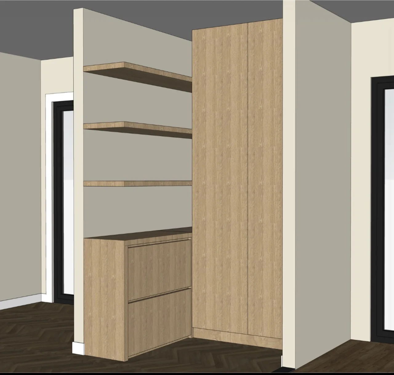 3D-ontwerp van de inloopkast