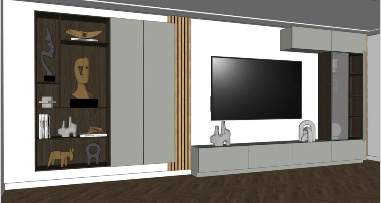 Tweede gezichtspunt van het 3D-ontwerp van de TV-wand