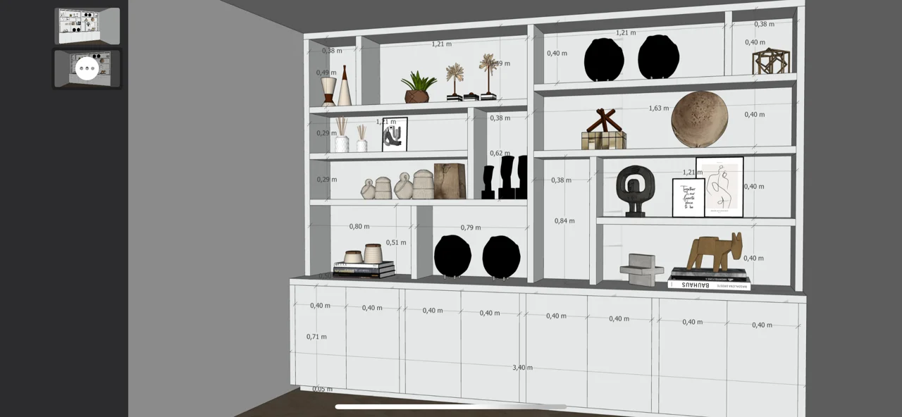 3D-ontwerp van de witte vakkenkast met lades